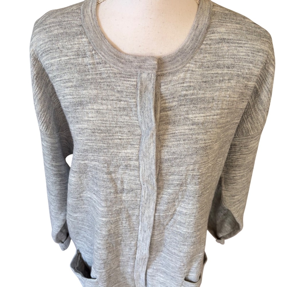 J Jill Gray Open Front Long Cardigan Sweater Duster XL Minimalist Cotton - Picture 2 of 9